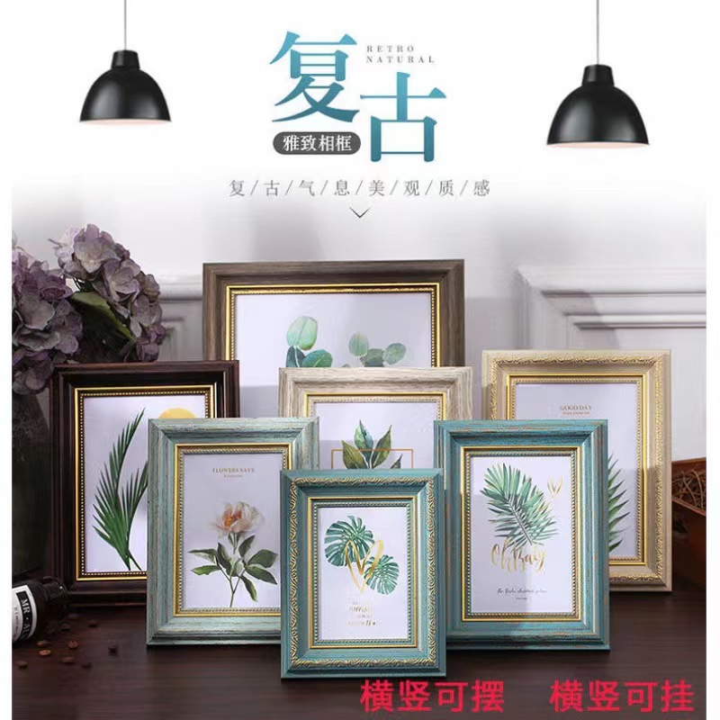 Marco de fotos de madera maciza al por mayor estilo retro hermoso vestido de boda europeo decoración moderna marco de fotos decoración creativa colgante de pared