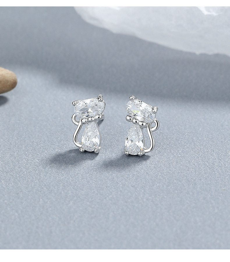 2g Weight 925 Sterling Silver Ear Needle Material Zircon Inlay Material Ear Studs Classification 1 Pair Quantity Daily Occasion 925 Sterling Silver Material Cat Pattern All Seasons Season Women's Gender Polished Finish Plating Design Cute Style 1 Pair 925 Sterling Silver Zircon 925 Sterling Silver Earrings Cat Ear Studs