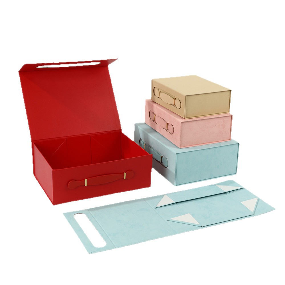 Caja plegable de una pieza con tapa de absorción magnética de alta calidad, caja de mano de cuero, caja vacía, embalaje de regalo, caja de regalo de embalaje portátil