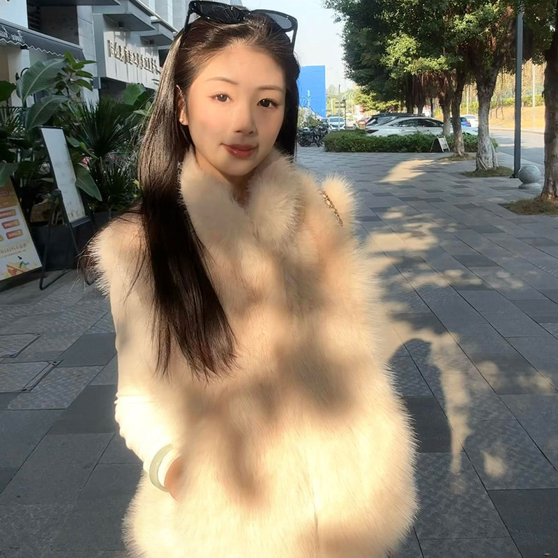 Qingshan Mutu Imitation Cashmere Fur Vest for Women 2025 Autumn and Winter New Fox Fur Outwear Short Versatile Stand Collar