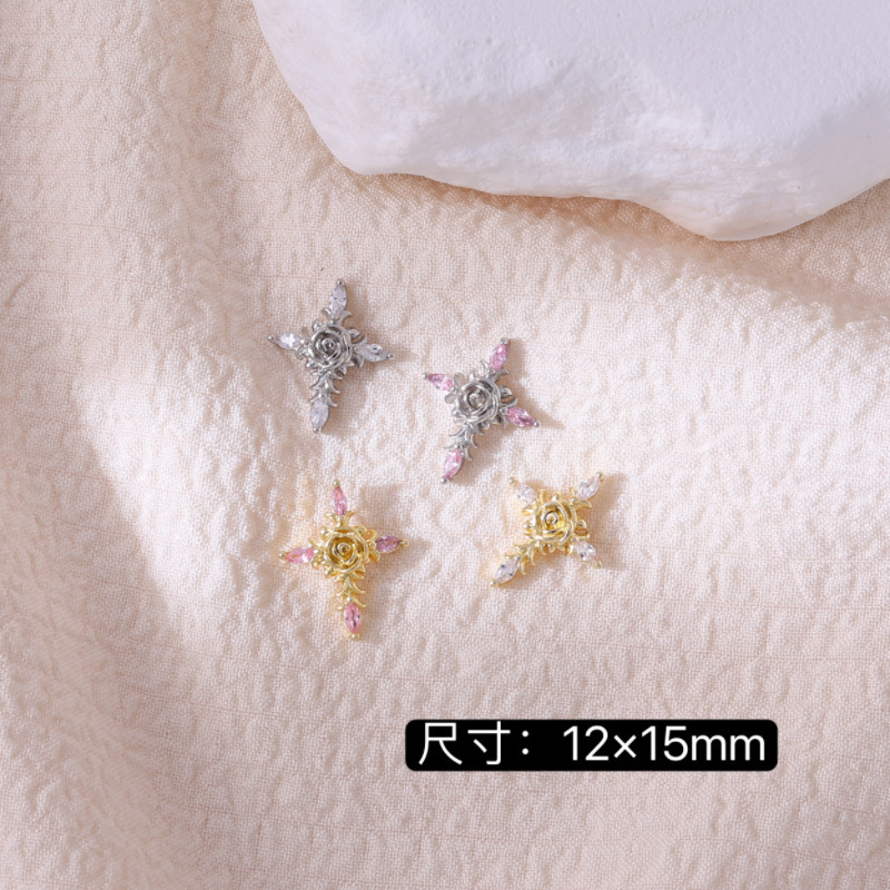 新款网红爆闪立体十字架美甲饰品克罗心指甲钻超闪合金美甲装饰品|undefined