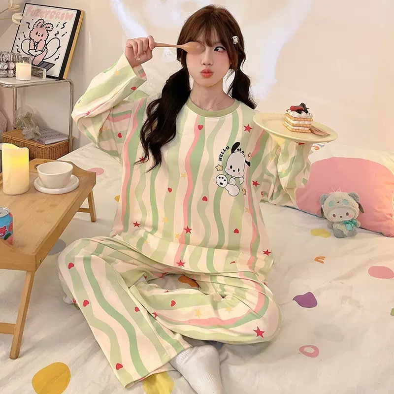 春秋季新款睡衣女仿棉长袖长裤套装甜美学生圆领套头家居服可外穿|undefined