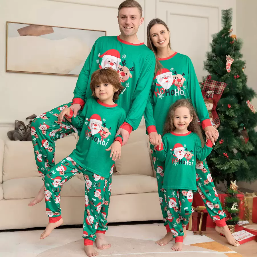 2023ebay新款圣诞家居服亚马逊圣诞老人印花亲子套装外贸时尚睡衣