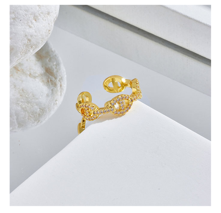 supply geometric simple zircon 18K gold-plated copper ring