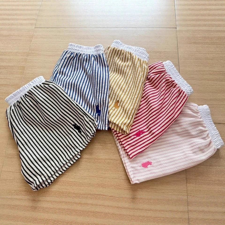 刺绣小马黑白竖条纹五分短裤女运动休闲阔腿裤夏季新款高腰显瘦薄