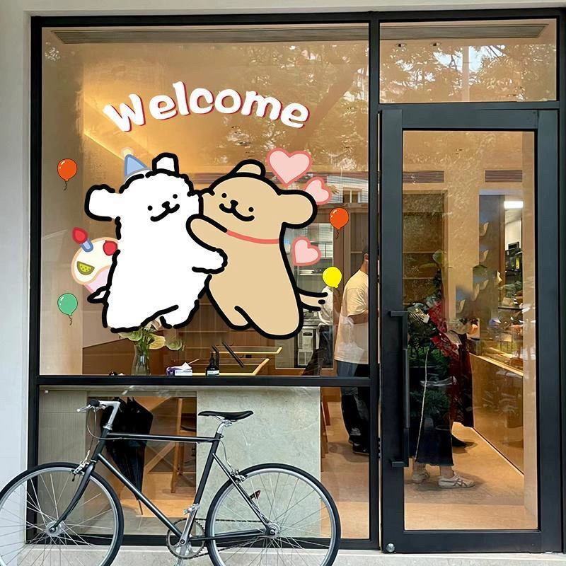 Статическая витринная наклейка (Line Puppy) милый мультяшный welcome декал, многоразовая ПВХ, 33/49/66 см