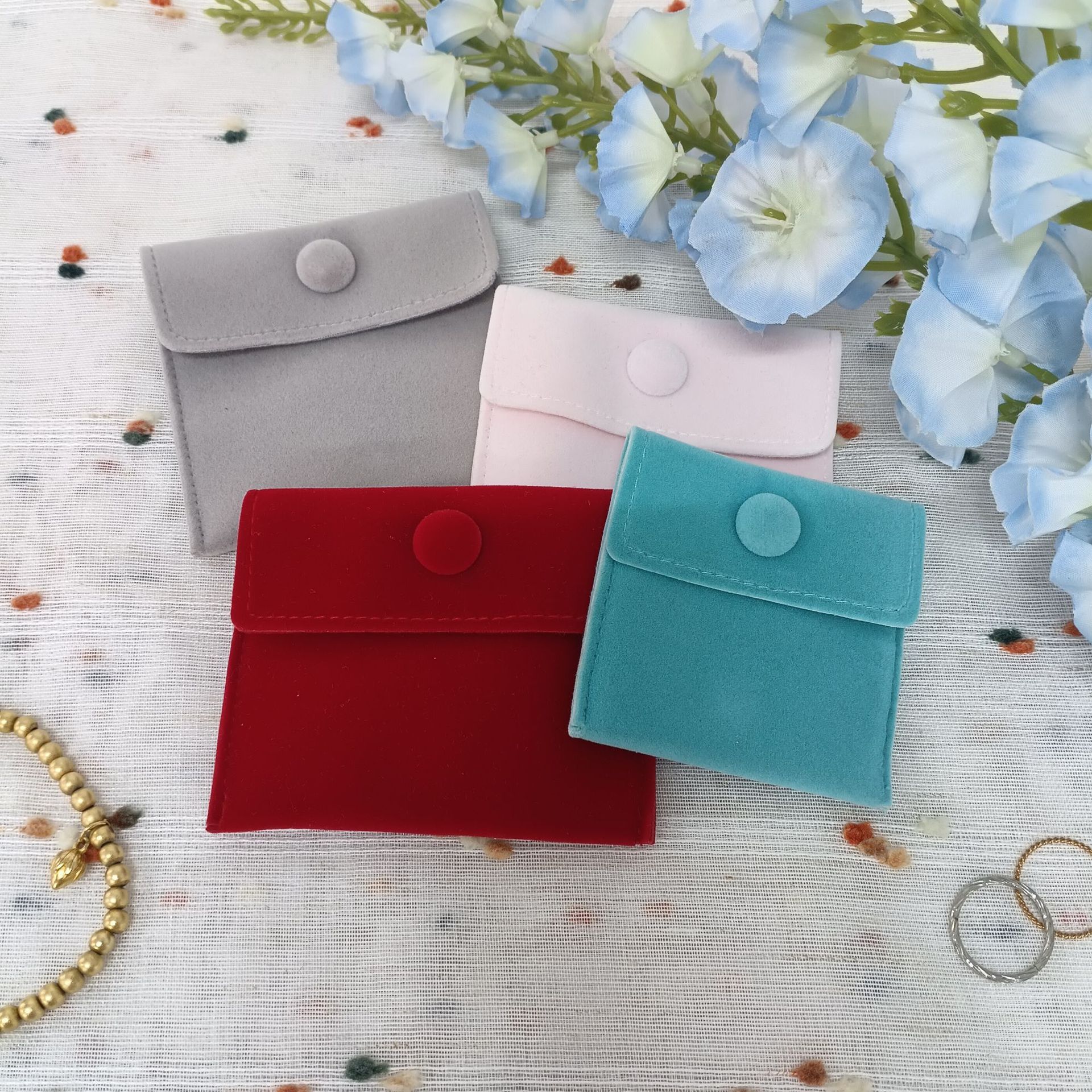 ebay同款按扣加厚绒布袋甜美发卡头饰手串收纳袋摆摊小商品包装袋