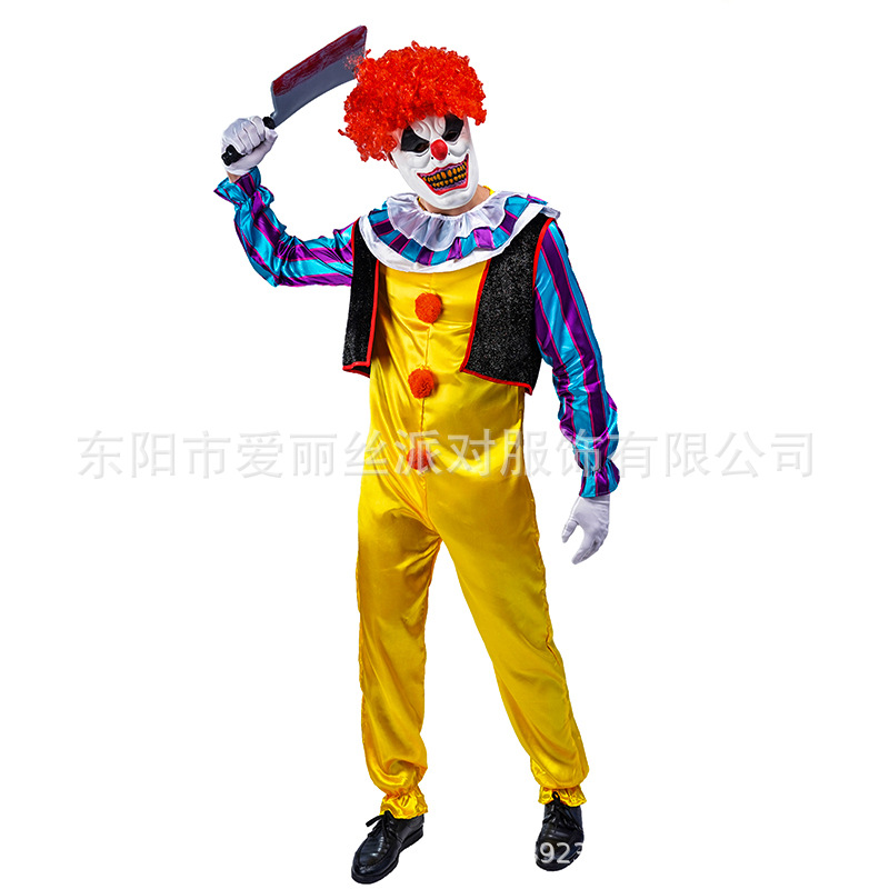 Halloween adulto hombre horror matando payaso traje de una pieza gran payaso demonio masculino juego de rol disfraz