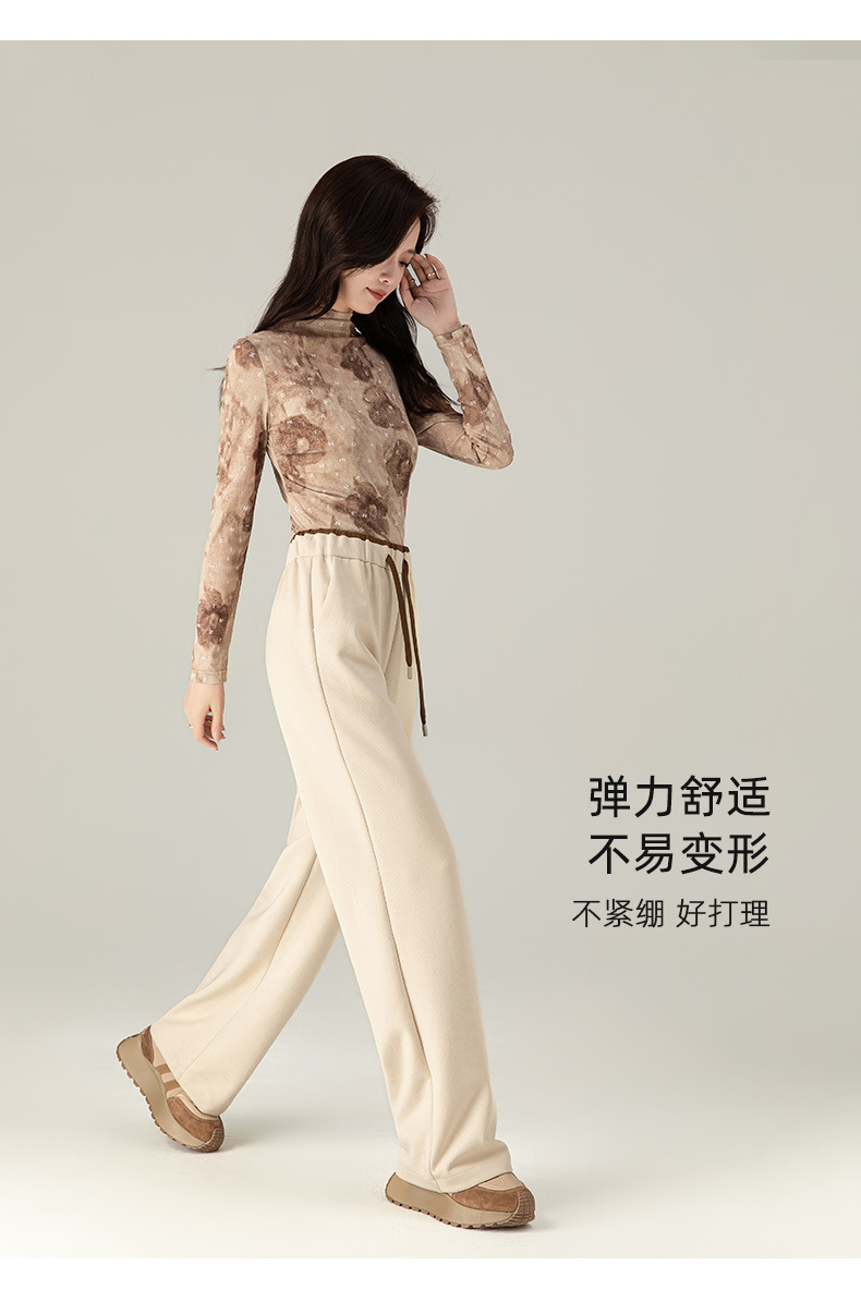 Quần thể thao ống rộng cạp cao dáng suông nữ chất Acetate Tencel mềm mại — Màu trắng be chi tiết 20