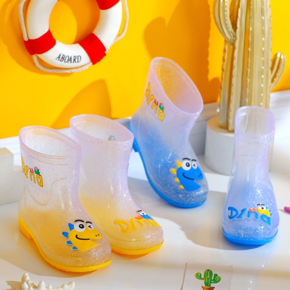 Children's Rain Boots for Boys and Girls, Velvet Warm Anti-Slip Transparent Rain Boots for Summer, Shallow Mouth Waterproof Shoes for Middle-Aged and Young Children
