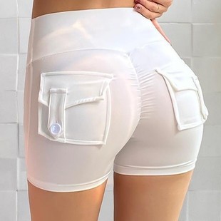 Pocket Sports Shorts for Women, High-Waisted Peach Butt Lift, Tight-Fitting, Quick-Drying, Elastic Yoga Running Overalls, Summer Fitness Pants