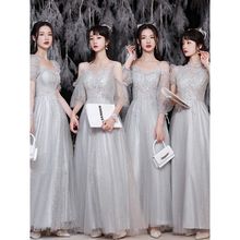 毕业长款伴娘服大码胖mm婚礼伴娘服姐妹团小众晚礼服绑带气质显瘦