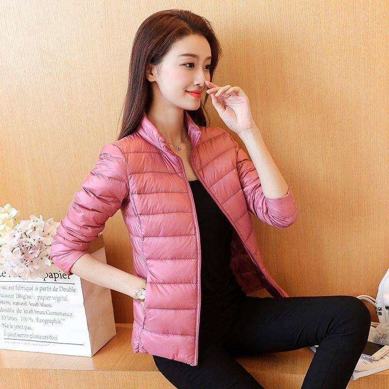 ] 작은 경량 짧은 재킷 여성의 수직 칼라 슬림 핏 슬림 플러스 사이즈 학생 겨울 자켓