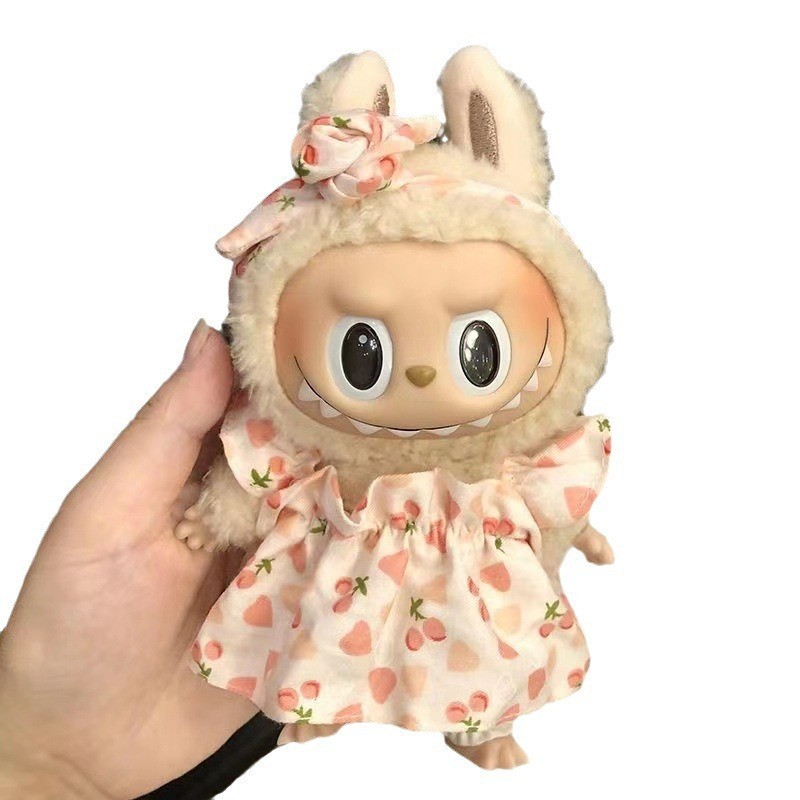 Caja ciega de 17cm, tela de tela, traje de mono de alce pequeño de terciopelo de nube, colgante de labubu, vestido de Navidad de cerdo