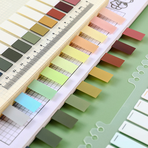Morandi color sticky note student mark tearable classification index sticker color PET fluorescent note strip N times sticker