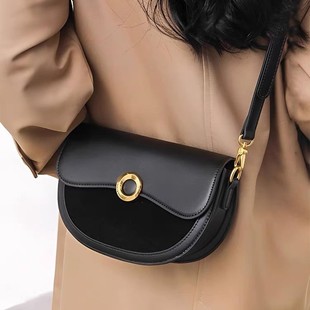 Semi-Circular Saddle Bag Black Commuter Shoulder Crossbody Bag 2024 New Women's Underarm Bag Autumn and Winter Commuter