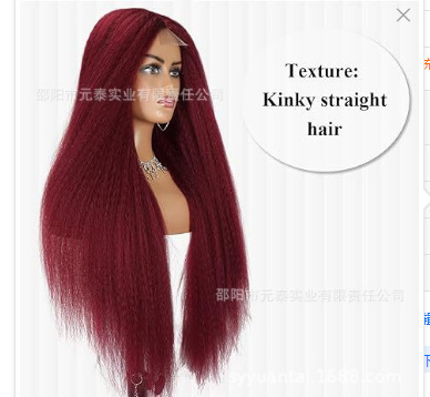 Kinky Straight 13x4 Lace fronting synchrotic Wig Long Black Wigs|undefined
