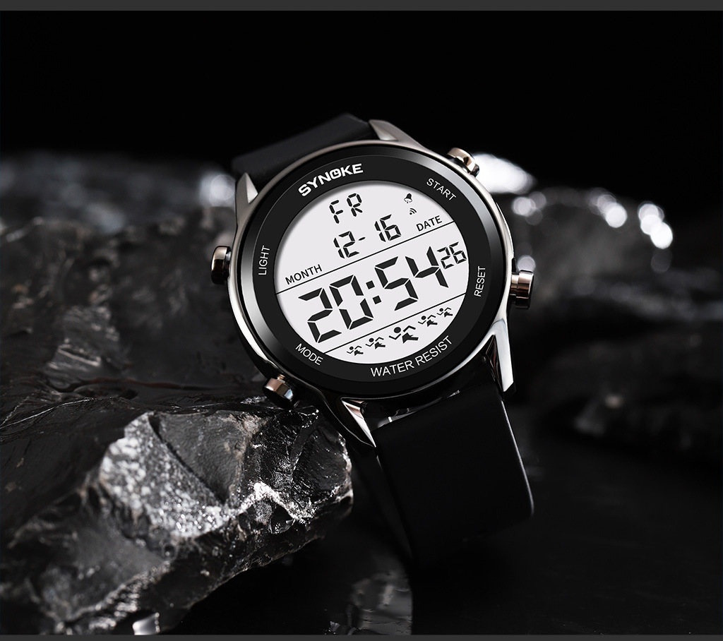 SYNOKE Men's Sports Silicone Electronic Watch Waterproof Luminous Large Screen Outdoor Mountaineering Watch Running Student Fashion_voghion.com