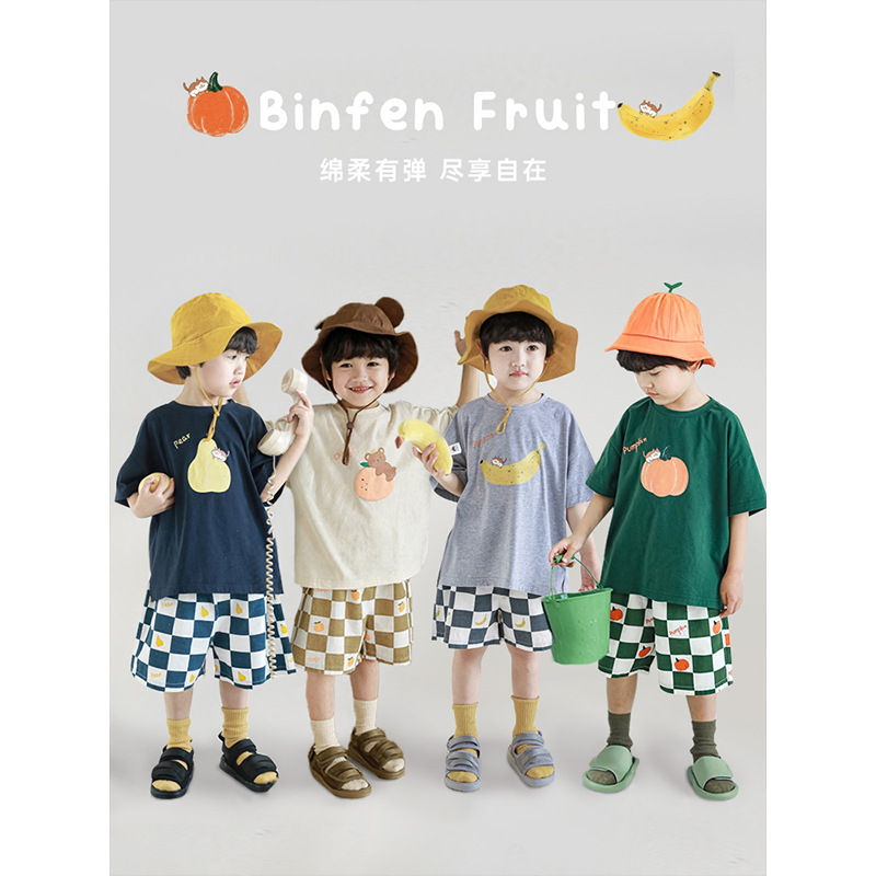 Wulibuyi Baby Fruit Print T-shirt Shorts Set 2024 Summer New Boys' Tops and Pants Thin Section