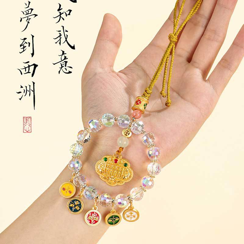 杭州灵隐好运锦鲤如意锁炫彩汽车挂饰五彩算盘珠五路财神车载挂件