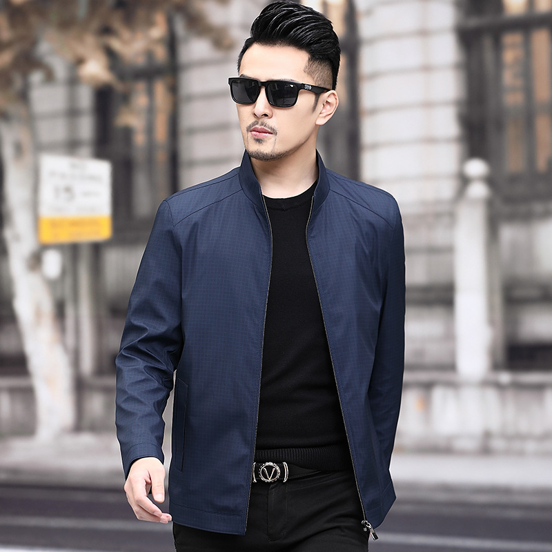 2025秋季新款中年男士立领夹克外套时尚休闲开衫上衣男爸爸装批发