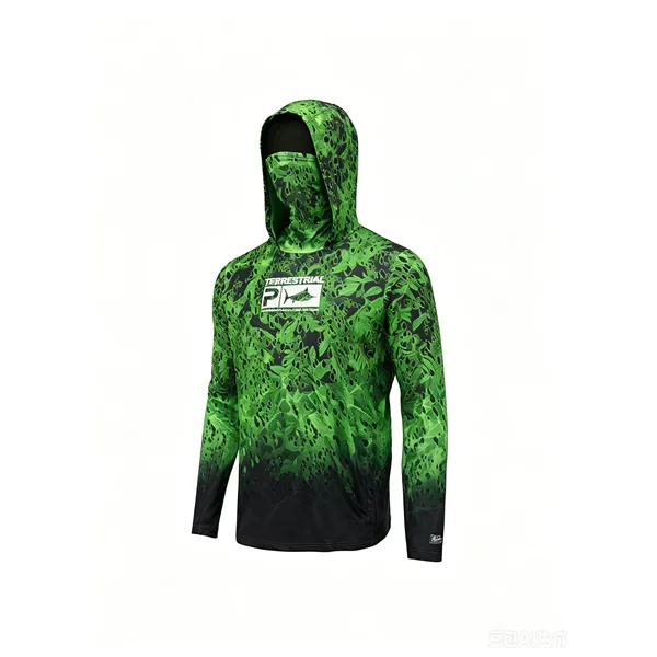 European and American Style Water Pattern Printed Fishing Jacket, Gradient Ice-Feel Quick-Dry Hoodie with Face Mask, Outdoor Fishing Sun Protection Clothing