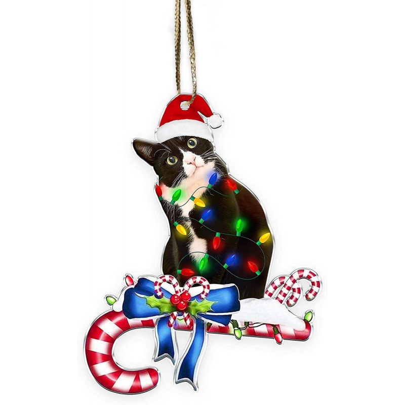Creativo transfronterizo nuevo 20223 negro gato expresión divertida casa árbol de Navidad decoraciones adornos de acrílico colgante image 23