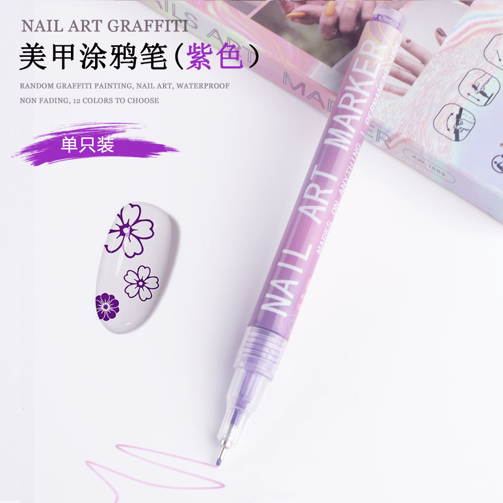 Uña graffiti pluma dibujada a mano pluma DIY desgaste de pintura de uñas pluma acrílico 0.5 pluma de aguja 12 color conjunto