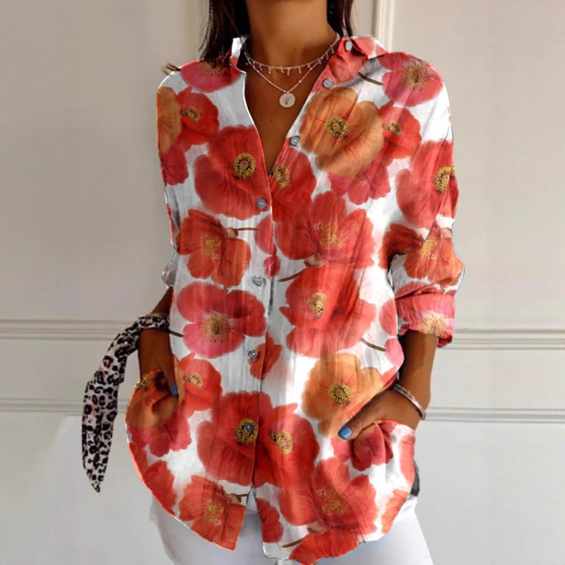 2026 Spring/Summer Trendy Stand Collar Women's Hot-Selling Foreign Trade New Cross-Border Women's Shirt Amazon European and American Versatile Print