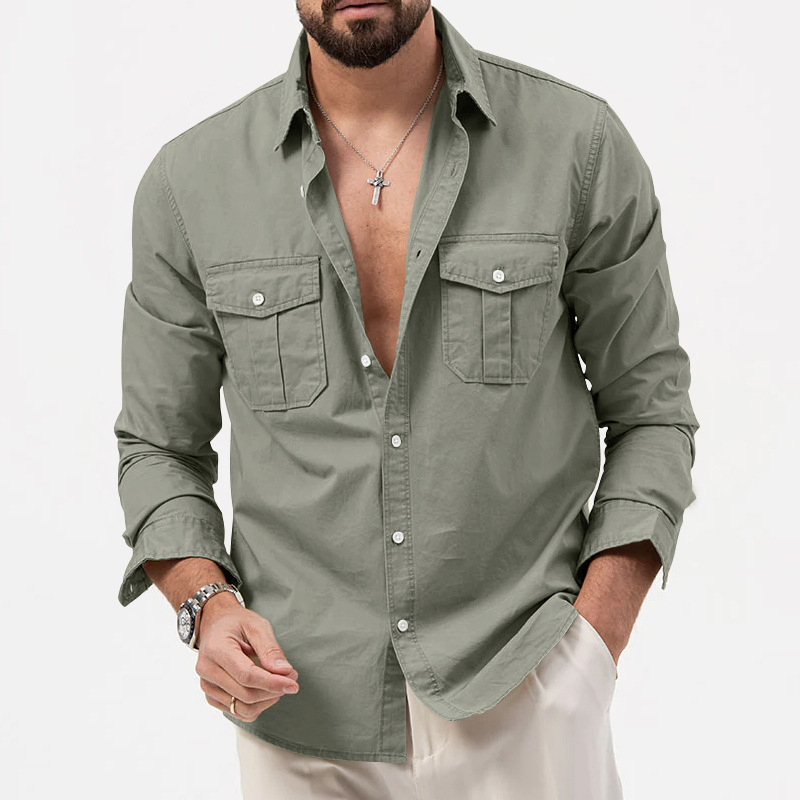 Men's Casual Long Sleeve Shirt With Multi Pockets For Men_voghion.com