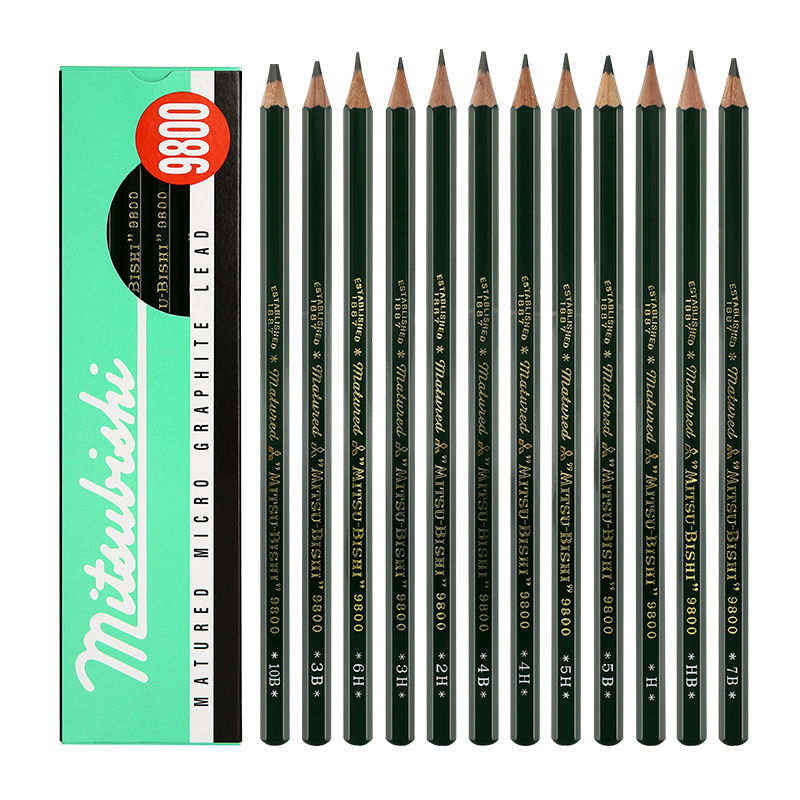 UNI Japan Mitsubishi Pencil 9800 Drawing Pencil Painting Sketch Pencil F-10B Wood Pencil 12 Boxes