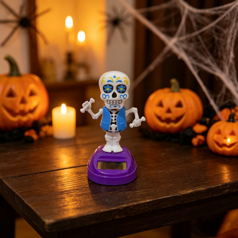 Decoración de muñecas de automóviles de energía solar de Halloween fiesta de fantasmas agitando animales interiores y exteriores decoración de fiesta de patio Día de los muertos