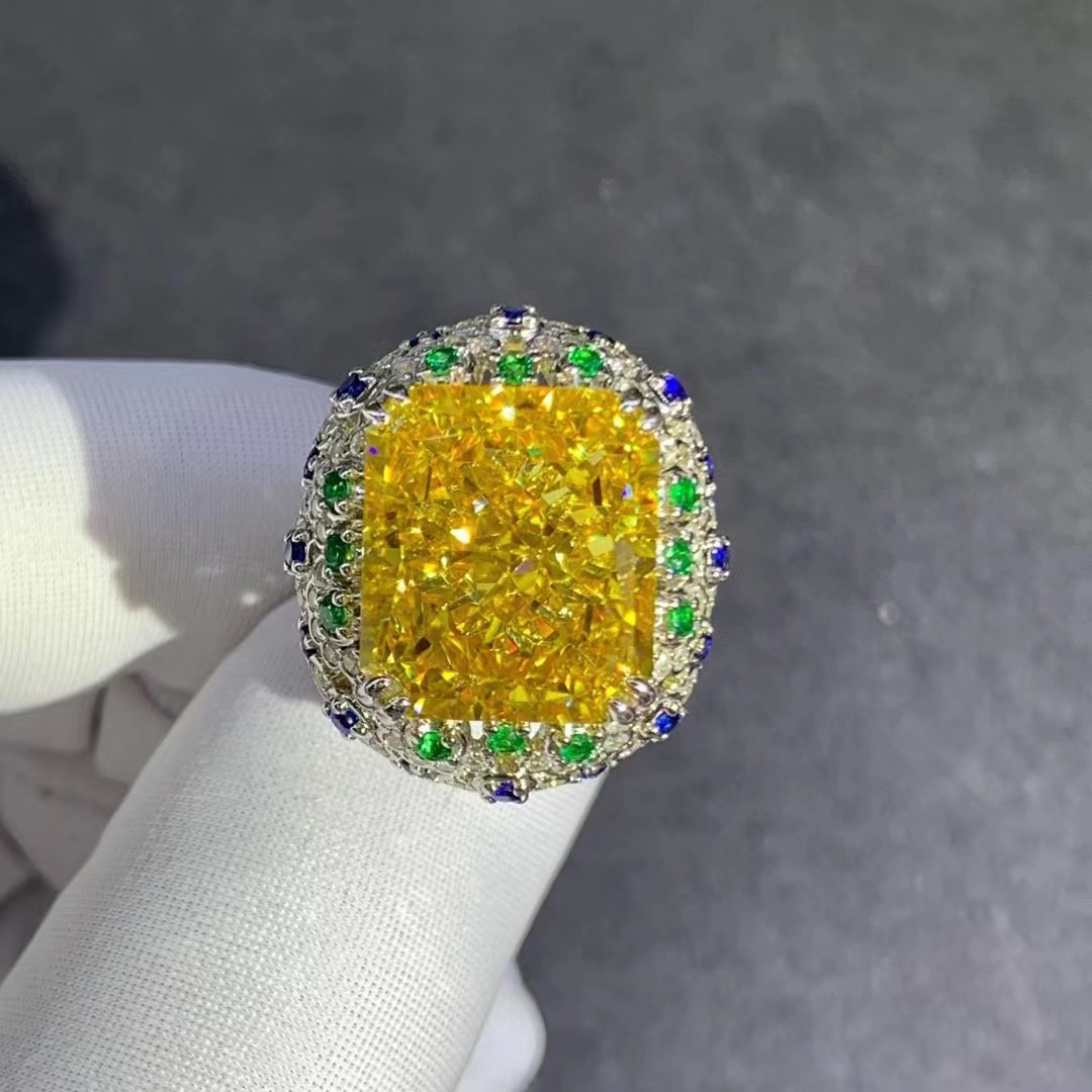 Reddean diamante corte amarillo anillo de diamantes de alto carbono 15 quilates VVS nivel D color 3EX anillo de diamantes de alto carbono