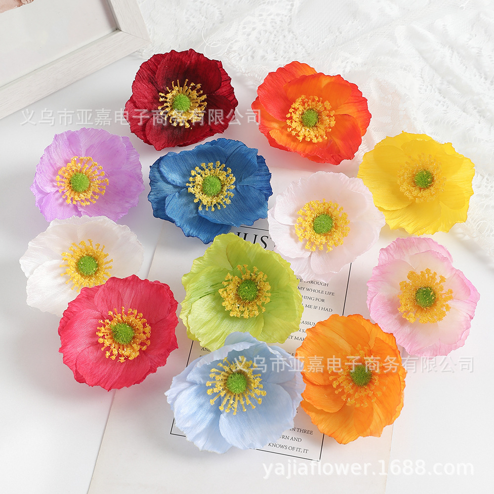 7.5CM 양귀비 조화 고급스러운 사실감 있는 고대 스타일 한복 DIY 재료 가짜 꽃 결혼식 장식용 꽃