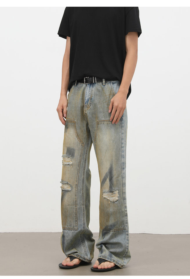 Quần jeans nam dáng ống loe nhẹ cạp vừa phong cách đường phố — Màu xanh dương chi tiết 7