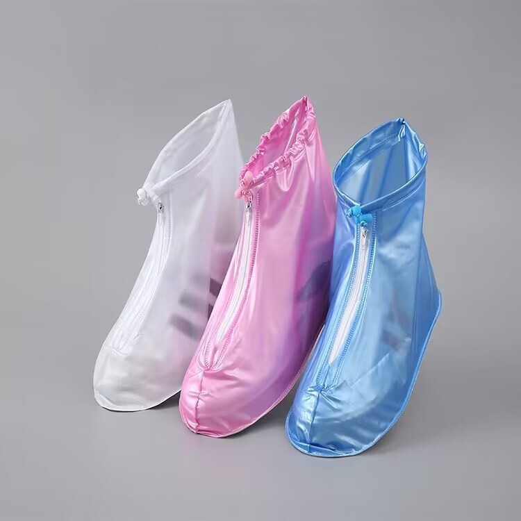Mid-Tube Waterproof Shoe Covers Thickeneded Pvc Adult Portable Rain Shoe Covers Unisex Zipper Style Student Rainproof Shoe Covers