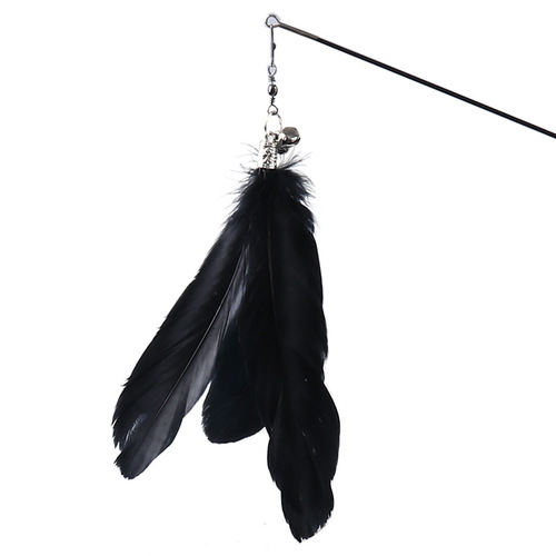 Pet supplies wholesale retractable long rod wooden handle interactive cat toy, solid wood bell feather fairy cat teaser stick
