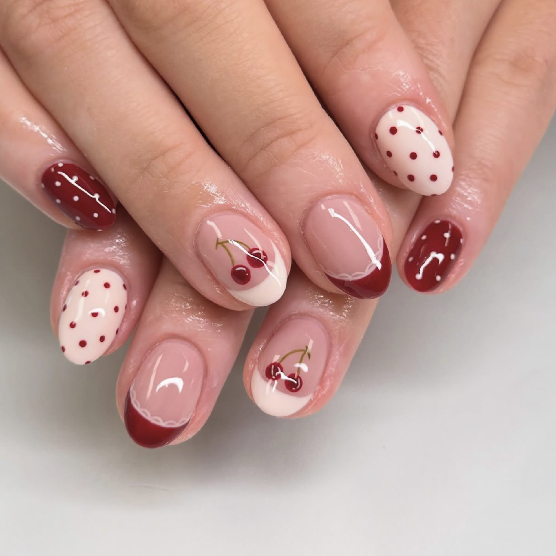 LeFan Simple French Style Manicure Nail Tips Sweet Wearable False Nails Cross-Border Best-Selling Polka Dot Wearable Nail Tips