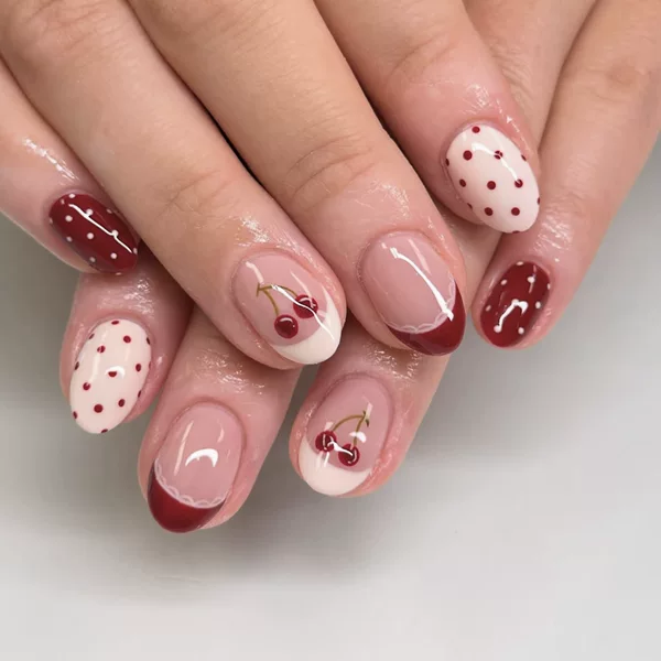 LeFan Simple French Style Manicure Nail Tips Sweet Wearable False Nails Cross-Border Best-Selling Polka Dot Wearable Nail Tips