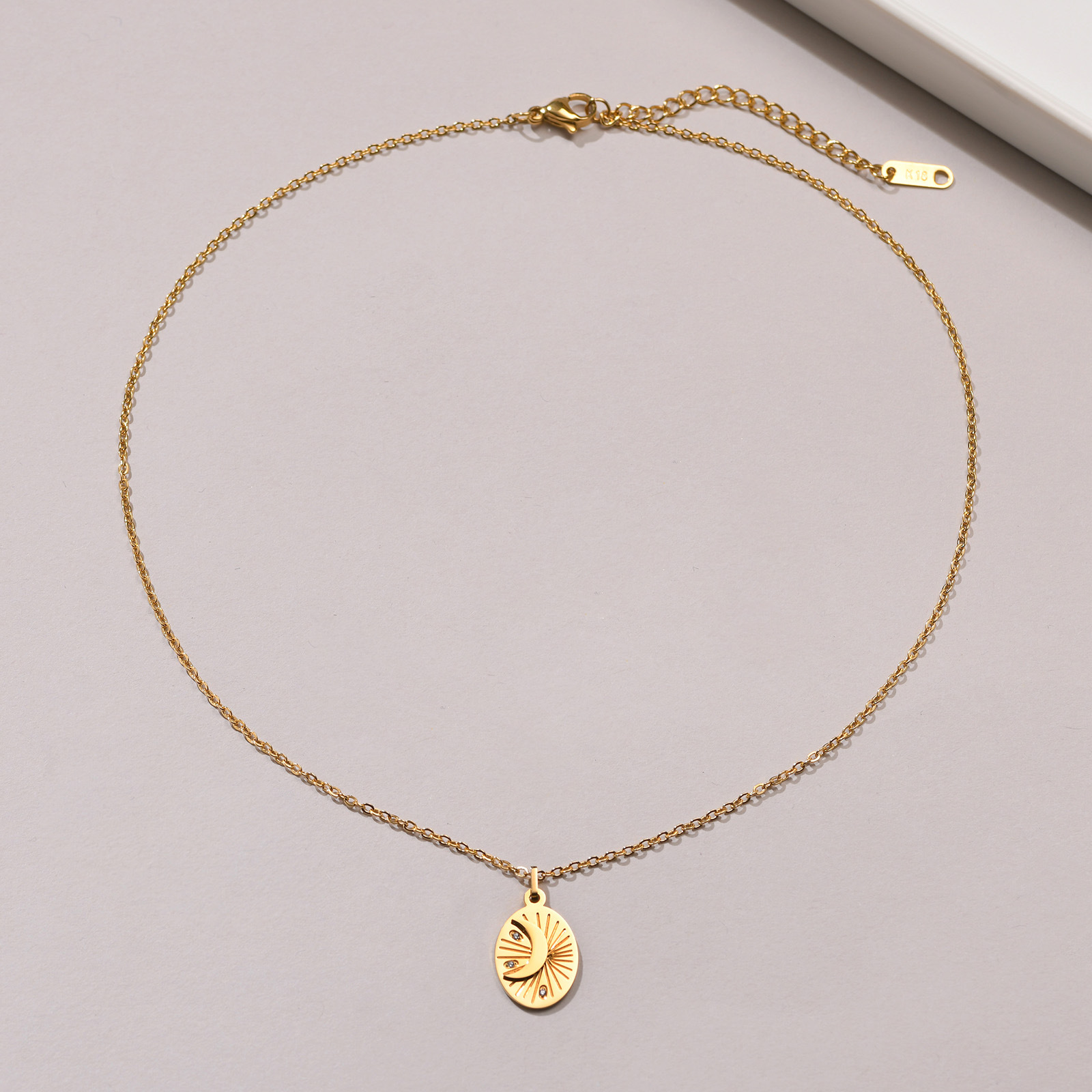 Fashion Round Moon Stainless Steel Plating Inlay Zircon Pendant Necklace 1 Piece