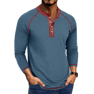 European and American Men's Long-Sleeved Round Neck T-Shirts, Export Men's Bottoming Shirts, Autumn and Winter Men's Henry T-Shirts, Amazon Hot Style