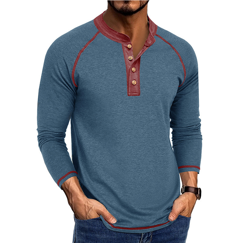ヨーロッパとアメリカのメンズ長袖ラウンドネックTシャツ外国貿易メンズボトリングシャツ秋冬メンズヘンリーシャツAmazonホットスタイル|undefined