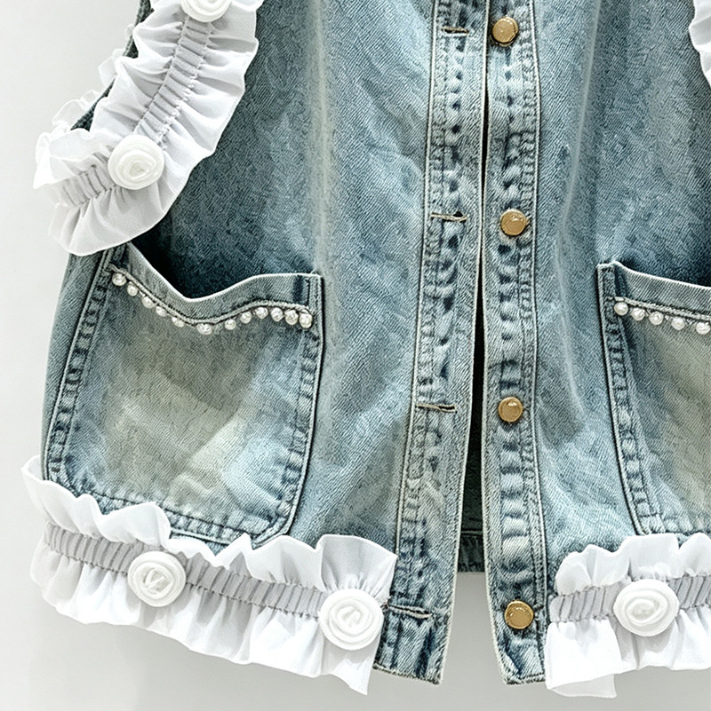Francia dulce flor tridimensional chaleco de vaquero de mujer 2026 primavera y verano nuevo estilo estilo estilo exterior versátil chaqueta retro moda image 3