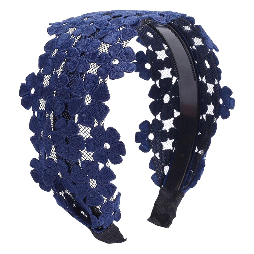 Todo fósforo hueco flor encaje ancho borde banda para el cabello blanco que cubre con diadema diente color sólido tela horquilla accesorios para el cabello para las mujeres