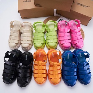 2023 New melissa melissa Roman muffin Wedge Women Sandals Hollow Top Summer Beach Women's Shoes