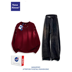 NASA ABOUT美式高街休闲运动套装男秋季潮宽松袖子可拆卸长袖卫衣