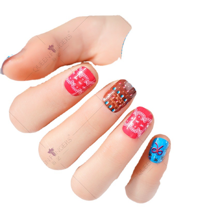 24 piezas de bolsillo de uñas para niños usando uñas adhesivas de espalda pegamento de uñas para niños uñas falsas productos terminados