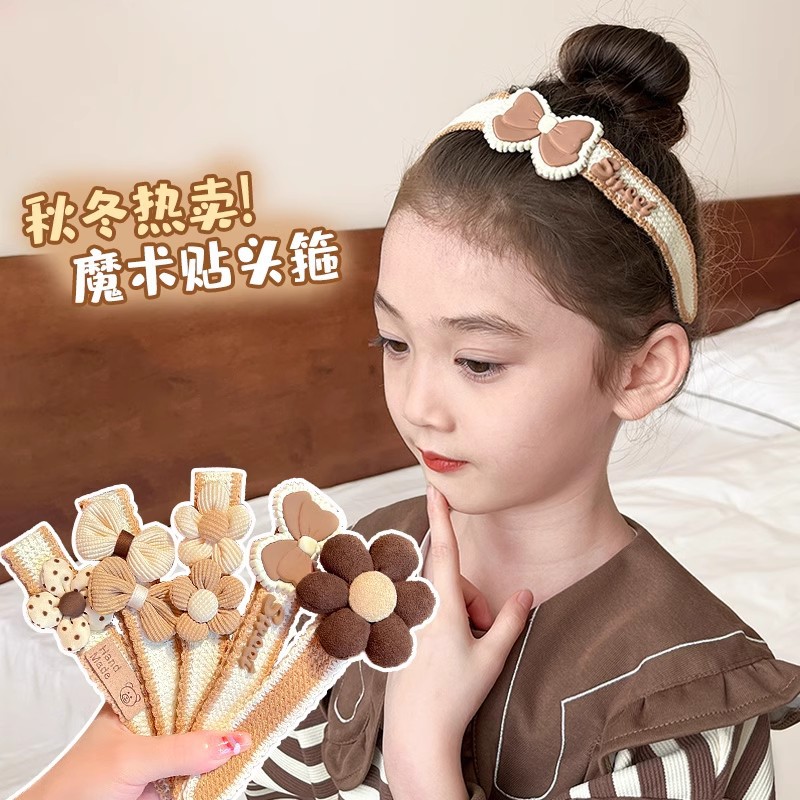Niños velcro bandas de cabello bandas de cabello para niñas rompieron el artefacto de cabello bandas de cabello para niñas de invierno y otoño tejidas de lana adornamientos para el cabello