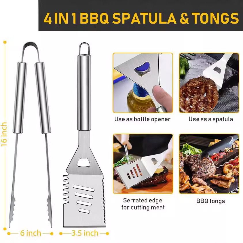Amazon tubo de acero inoxidable gran mango de tela bolsa de herramientas de barbacoa al aire libre BBQ conjunto de herramientas de barbacoa combinación de herramientas de barbacoa