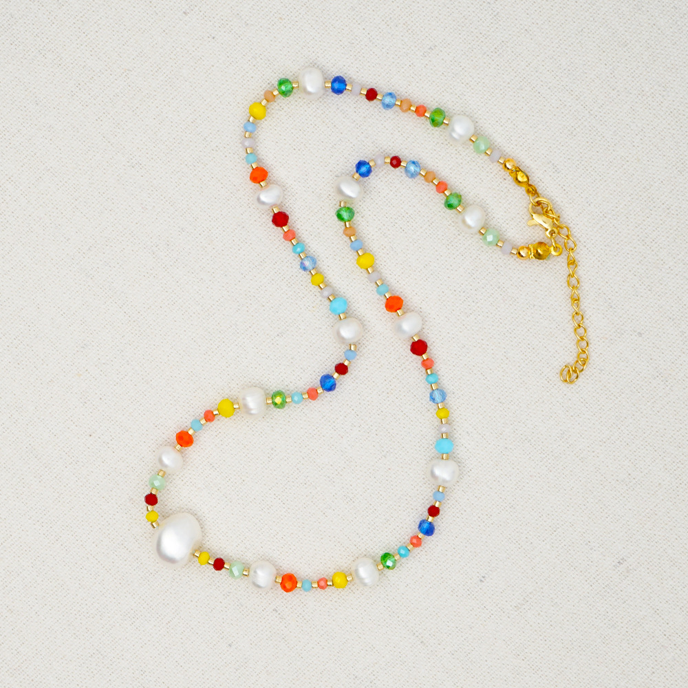 natural freshwater pearl simple rainbow rice bead ethnic necklacepicture4